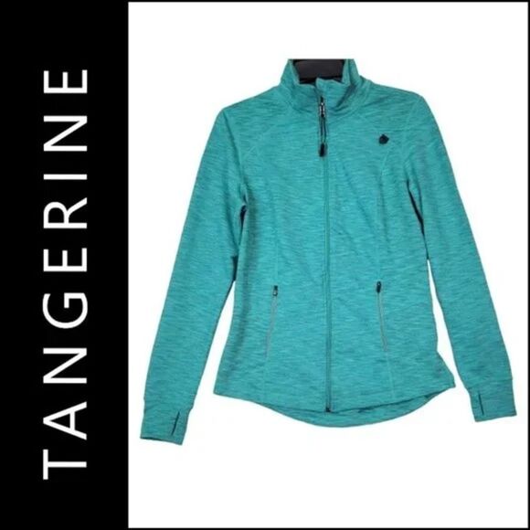 Tangerine Wind Jacket Thumb Hole Sweater Athletic Jacket Dri fit Teal Blue - Picture 1 of 13